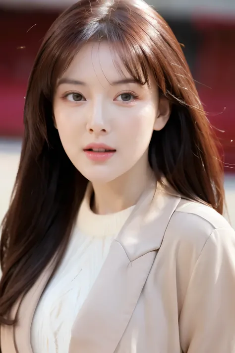 (Ultra-realistic, high resolution, 8k wallpapers) , Complete dynamic configuration, minimalist Background, beautiful detailed eyes, normal sized eyes, long straight hair, red hair vibrant lips, big bust, Random and plain generic poses, random case, winked,...