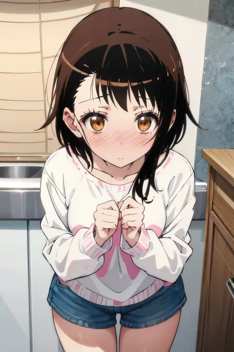 thick thighs, onodera, blushing, brown hair, bob hair