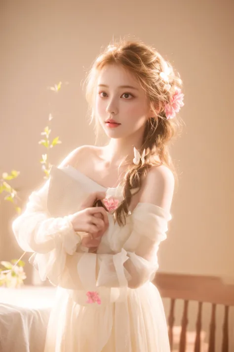 there is a woman that is holding a book in her hands, ethereal beauty, a stunning young ethereal figure, beautiful adult book fairy, soft ethereal lighting, ethereal fairytale, romanticism portrait, portrait of magical young girl, with ethereal light, port...