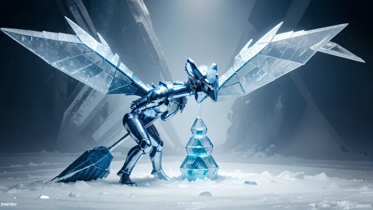 ice made creature,with an ice cone in its head and an ice wand,and some wings(NOT HUMAN OR SIMILAR) with a copper statue of an ice