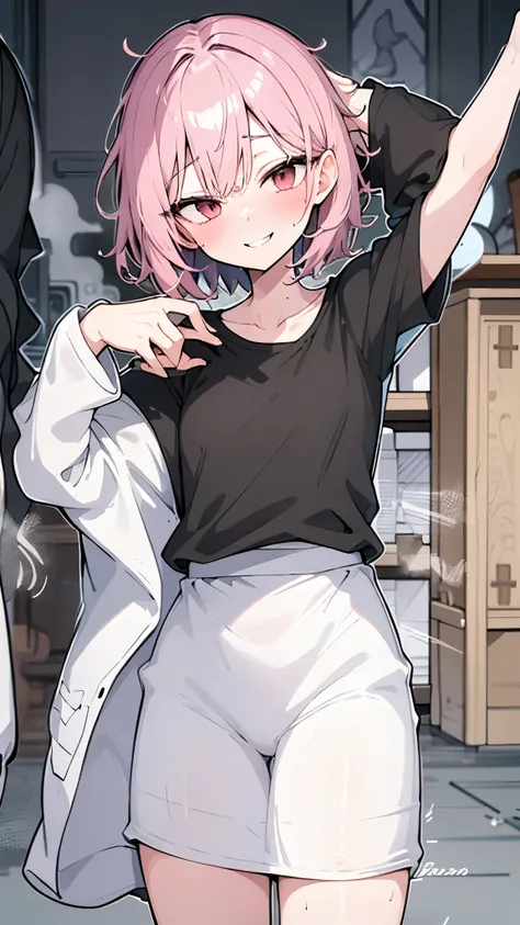 Short girl and black guy, Oversized plain t-shirt、No underwear、slender、Slender、Thin limbs、Small face,
, , (Wicked Smile:1.2), Off the shoulder, Short sleeve, Sunburn, Saucy, blush,steam,sweat,Vulgarity、
Half-naked macho middle-aged man puts his hand on gi...