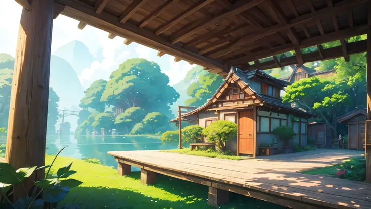 reminiscent of Studio Ghibli or Lofi illustrations