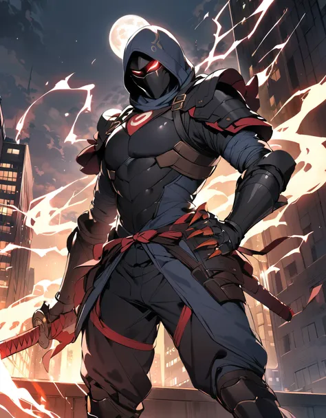 (masterpiece), (best quality), (high res), (solo, solo focus), 1male, male focus, ninja, helmet, metal claws, glowing red eyes, ...