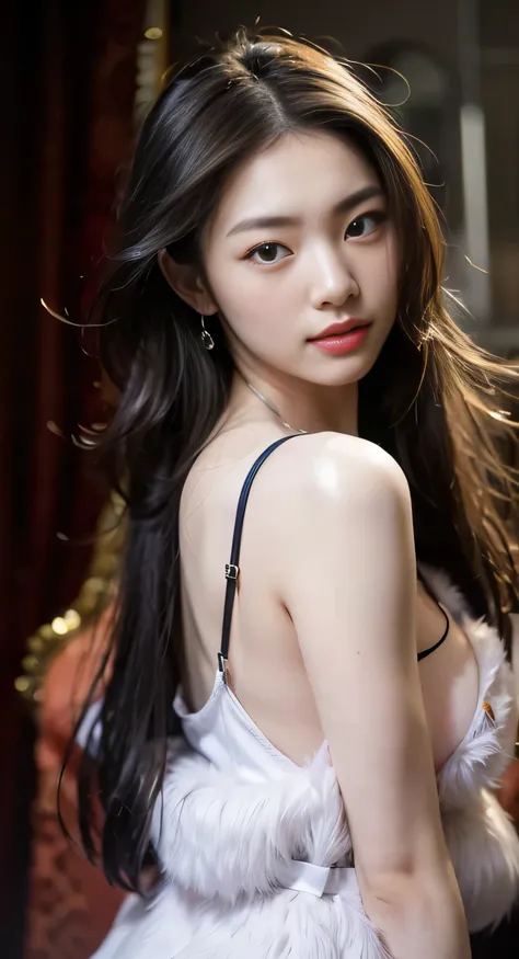 arafed asian woman with long brown hair and a white top, gorgeous young korean woman, beautiful young korean woman, (((beautiful...