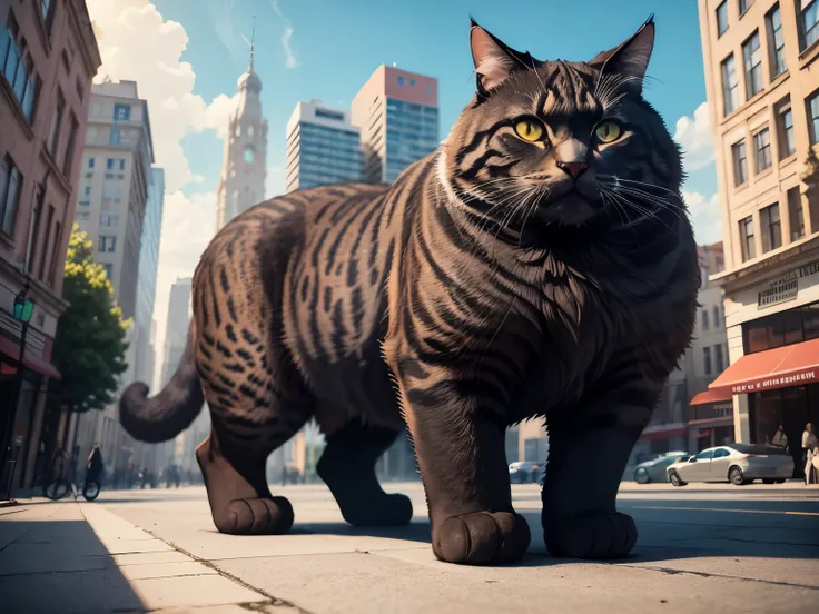 A giant cat appears in the city, masterpiece, best quality, super detail