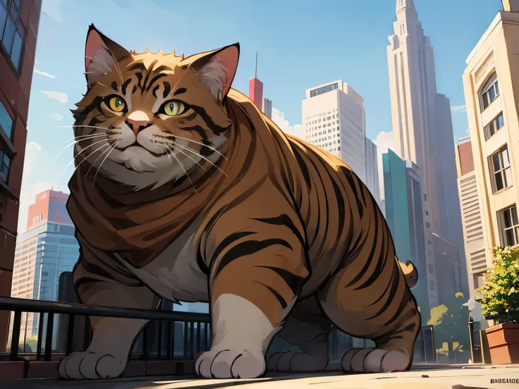 A giant cat appears in the city, masterpiece, best quality, super detail