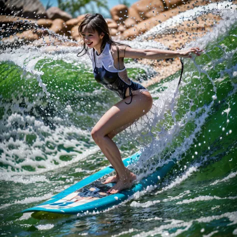 (ZoomedOut:1.28, Wide-shot) ZoomLayer (Epic photo of surfer magazine:1.37). (Full of Water, Everything Wetted:1.4) WetHair (extremely detailed Cute Girl)(SparklingHighlights:1.28), Dynamic Joyful Expressions LifeLike Rendering (ManoErina:1.0) . Overflowing...