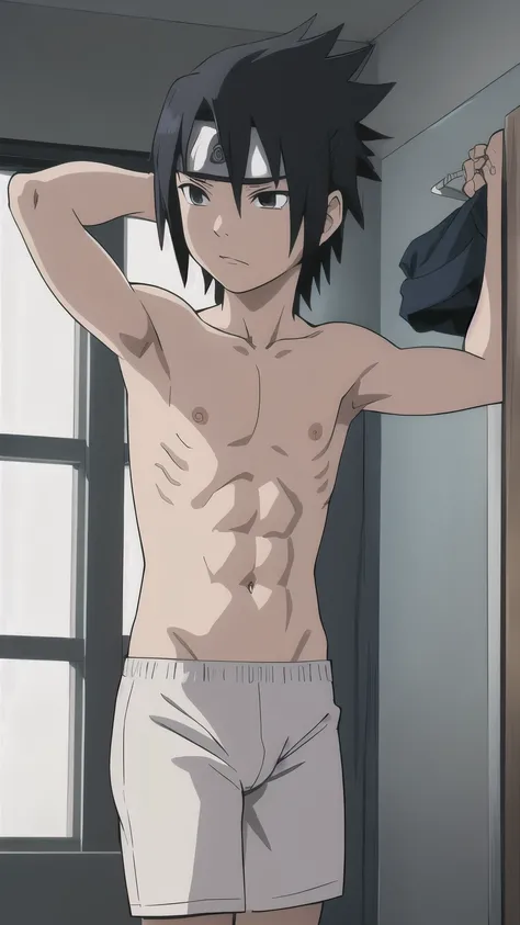 Sasuke, topless, white briefs, bodybuilder, muscle growth, muscle, changing room, 11-year-old boys,