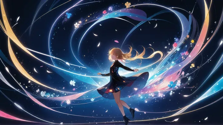 (anime, pixiv, masterpiece, highest quality, high resolution), (one girl, alone), (particles of light, floating objects, swirlin...