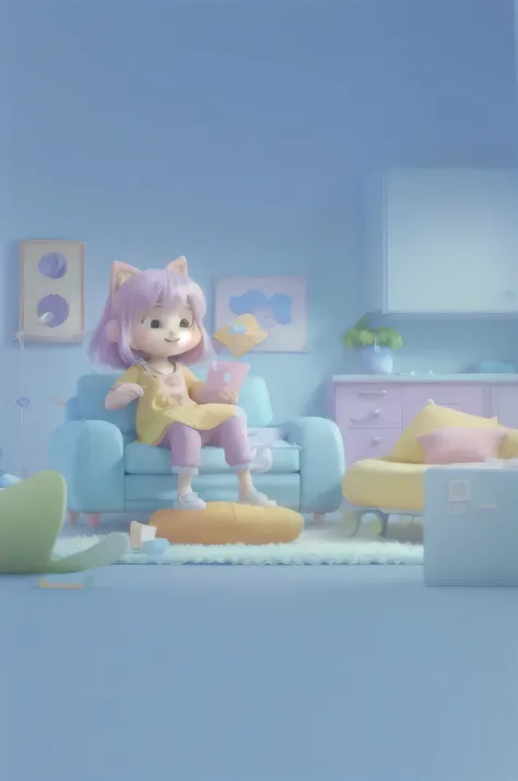 Room sofa scene,No characters, Cute 3d rendering, Animation style rendering, Kawaii HD Rendering, 8K cartoon illustration, 3d illustration, 3d illustration, Lofi art style, Animation illustration style