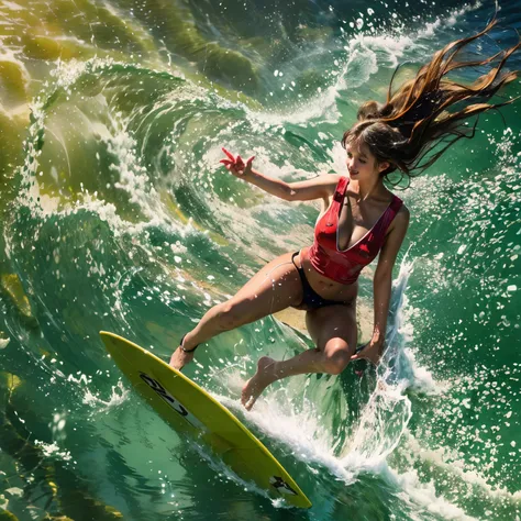 (ZoomedOut:1.28, Wide-shot) ZoomLayer (Epic photo of surfer magazine:1.37). (Full of Water, Everything Wetted:1.4) WetHair (extremely detailed Cute Girl in RED)(SparklingHighlights:1.28), Dynamic Joyful Expressions LifeLike Rendering (ManoErina:1.0) . Over...