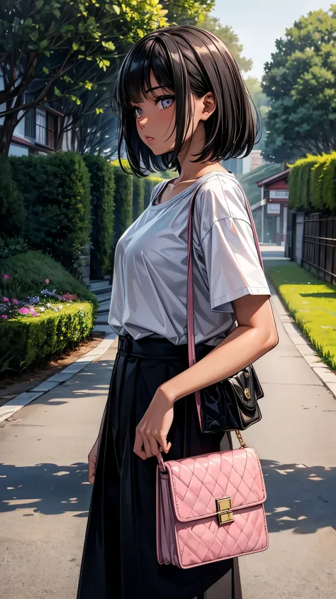 ((From side2.0)),((look away2.0)),((face close up)),beautiful detailed eyes, beautiful detailed lips, extremely detailed eyes and face, longeyelashes, 1 Japanese girl, outside the countryside,16 years old,((dark skin color)), (very short black hair),disple...