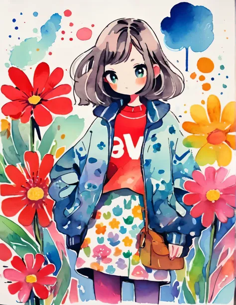 Micho Style、(((stylish fashion))), 8K Quality、Intense watercolor, Detailed watercolor art, Watercolor splash, Surreal, avant-garde pop art, Beautiful and expressive paintings, Beautiful artwork illustration, Very colorful tones, wonderful, Cool beauty, hig...