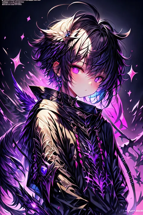 high resolution, masterpiece, highest quality, one boy、only one person、embarrassed、purple hair、inner colorlight blue、gradient co...