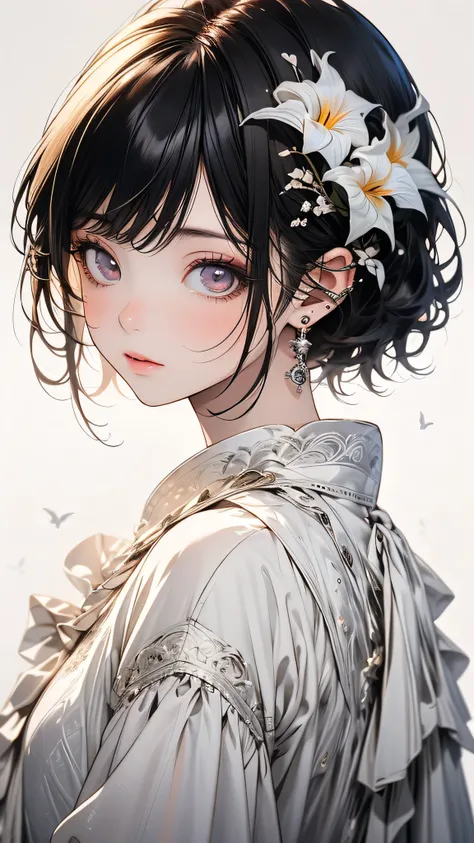 {masterpiece},{Highest quality},{One girl}, cute, wonderful, Beautiful attention to detail, Iris, short hair, Black Hair,In detail,Depth of written boundary,Highly detailed CG,original, Highly detailed wallpaper,Upper Body, View your viewers