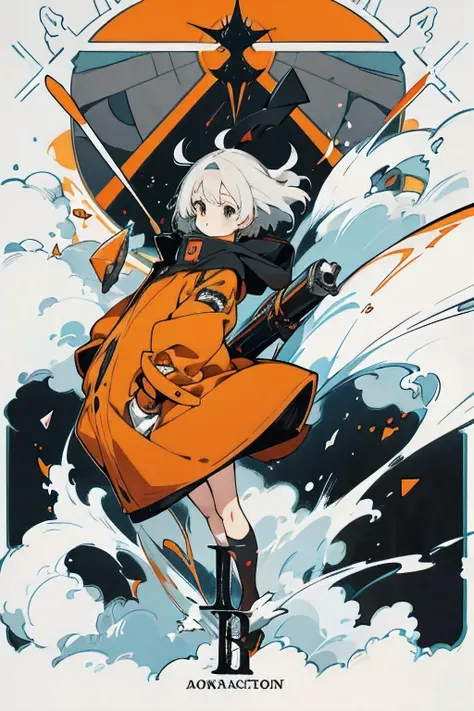 anime women with short grey hairs and black eyes wearing a orange coat, an anime drawing by Kamagurka, pixiv, auto-destructive art, anime visual of a cute girl, anime moe artstyle, anime style 4 k, detailed digital anime art, clean detailed anime art, cute...