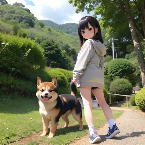 Shiba Inu girl rural scenery