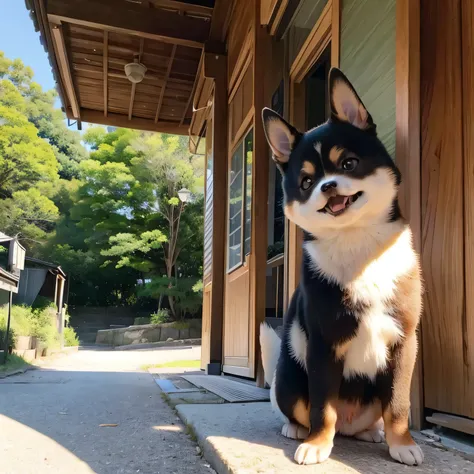 Shiba Inu girl rural scenery