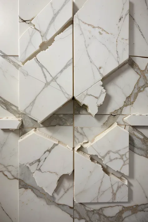 white marble shattered in pieces