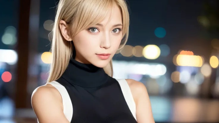 1 girl,(Wearing a sleeveless turtleneck sweater:1.4),(RAW Photos, Highest quality), (Realistic, photo-Realistic:1.4), masterpiece, Very delicate and beautiful, Very detailed, 2k wallpaper, wonderful, finely, Very detailed CG unity 8k wallpaper, Very detail...