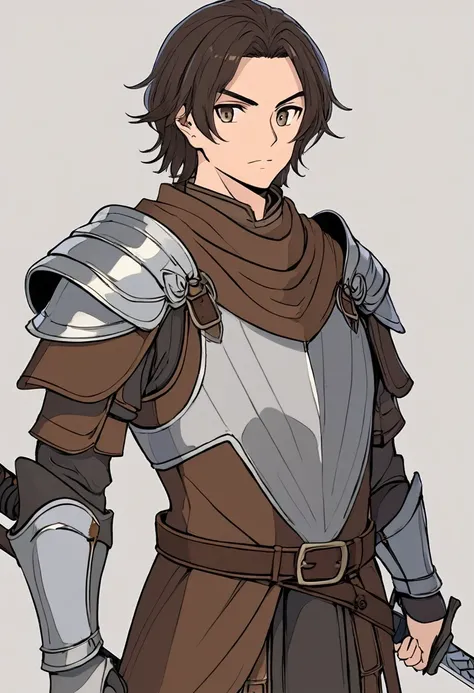 A square face that looks strong and clear. His eyes are grey.
His eyebrows were nicely thick and neatly lined.
Calebs hair is dark brown and short.
Strong and muscular body
He is about 185 centimeters tall and has broad shoulders.
Wears brown leather armor...
