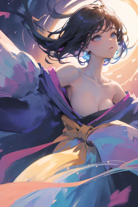 (Close-up image:1.4)((masterpiece:1.5,Highest quality,Beautiful images、2.5D、Abstract、Artistic、Watercolor))(One girl, 独奏)(Cute Girls、large breasts, Gray Hair、short hair、Beautiful breasts、Beautiful breasts cleavage),(profile、Look at an angle、shake your head、...