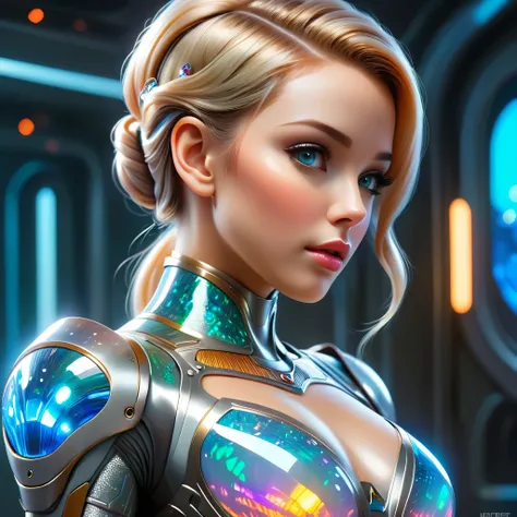 (best quality,4k,highres,masterpiece:1.2),ultra-detailed,(realistic,photorealistic:1.37), 1 extraordinarily beautiful android princess, (sci-fi futuristic transparent armor:1.7), extraordinarily sexy, expressive, seductive face, ral-opal, on a spaceship, c...