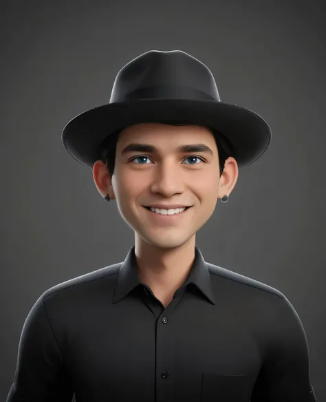 Create a full body portrait of cartoonish caricature 3D animation of a big-headed facing straight to the camera. a 25 years old Pakistani businessman. He has short black pixie cut hair. His face is oval with smooth lines, thick and neat black eyebrows, nor...