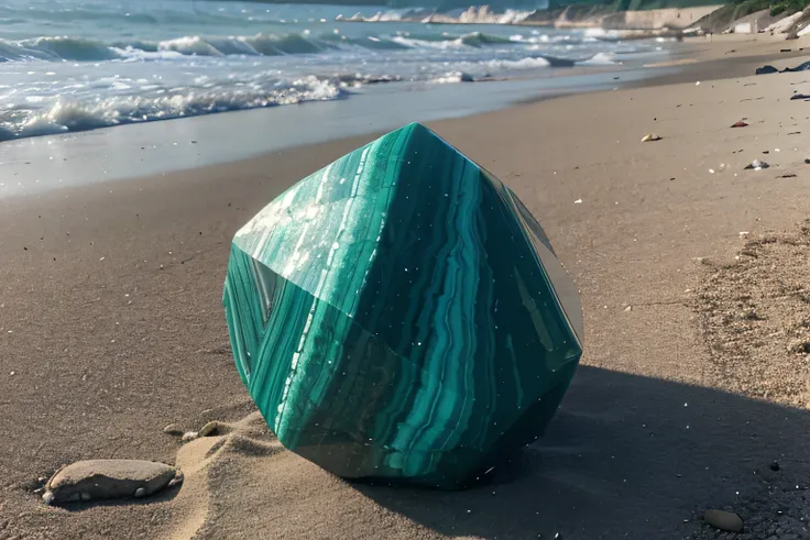 malachite crystal on the beach smooth and vibrant