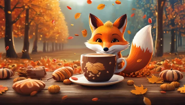 wallpapersv1, autumn, coffee, candy, leafs, cozy fox patern style wallpapersv1, 8k