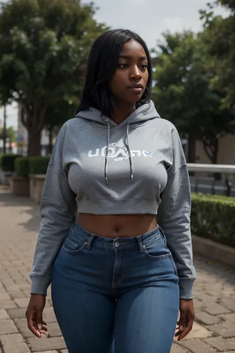 (breathv:1) Darkskinned girl+plump lsrge breasts+ thick thighs+(Ultra HD 4K)+Slender wasit+shoulder length black hair+ jeans+(hoodie 1.4