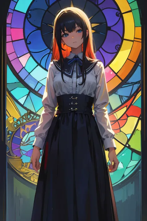 (masterpiece, Highest quality, Highest quality,Official Art, beautifully、aesthetic:1.2),(One girl:1.3), One girl BREAK stained glass art, Colored Glass, Lead wire, Light transmission BREAK Vivid colors, Intricate Design, Glowing effect, Spiritual atmospher...