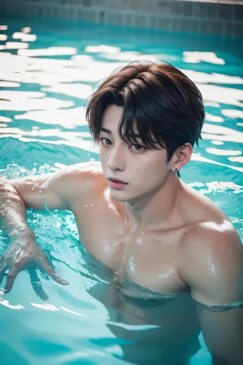 jungkook from bts swimming on a sewage full of rats