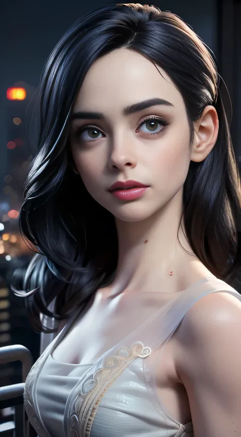 photo of Krysten Ritter, RAW, beautiful woman, ((portrait)), ((detailed face:1.2)), ((detailed facial feature, detailed skin, clear skin), (perfect proportioned body), (wearing a colorful dress) (high detailed city environment, apartment balcony), (realist...