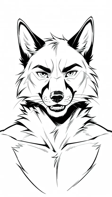 lineart drawing of furry fox close up line art. handsome