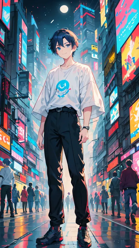 a cartoon image of a man standing in the middle of a city, digital anime illustration, digital cyberpunk anime art, digital cyberpunk - anime art, cyberpunk art style, anime styled digital art, anime style 4 k, anime style digital art, anime style. 8k, tal...