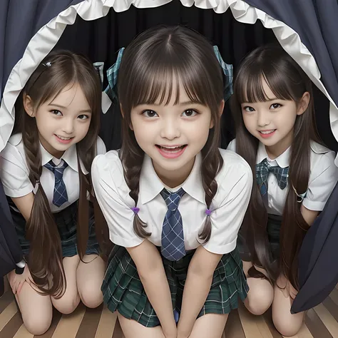 (Highest quality, masterpiece:1.2), Highest quality, High resolution, 1080P, 8k, height: 158cm, ((An artistic and realistic scene in a very surreal dream where you are swallowed into a rotating curtain vortex filled with many beautiful school-uniformed suc...