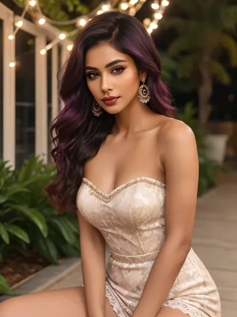 Create an ultra-realistic image of a modern, attractive female influencer of Indian descent, aged between 27 to 30. She should have a warm and inviting smile, expressive almond-shaped eyes with a slight shimmer, and clear, glowing skin with a medium brown ...