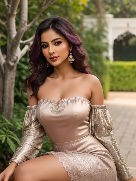 Create an ultra-realistic image of a modern, attractive female influencer of Indian descent, aged between 27 to 30. She should have a warm and inviting smile, expressive almond-shaped eyes with a slight shimmer, and clear, glowing skin with a medium brown ...