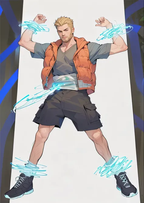 Medium shot, Handsome male,, Professional photo 4k, high resolution, High Detail, Wear a casual shirt, richardmadden 人，There was a man with a rope and a vest, Two-dimensional art style, in style of digital illustration, Disco Elysium Characters, Fan Art, R...