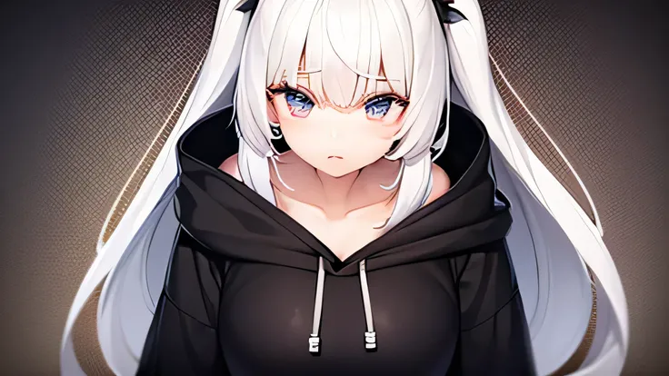 white hair girl unwear underwear with big black hoodie