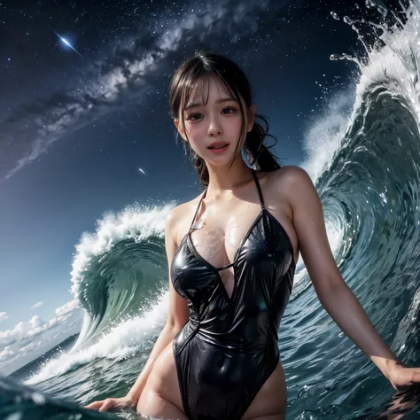 (ZoomedOut:1.28, Wide-shot) ZoomLayer (Epic photo of surfer magazine:1.37). (Full of Water, Everything Wetted:1.4) WetHair (extremely detailed Cute Girl in RED)(SparklingHighlights:1.28), Dynamic Joyful Expressions LifeLike Rendering (ManoErina:1.0) . Over...