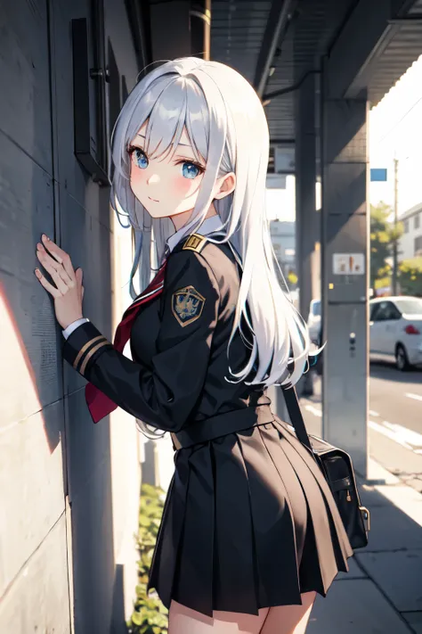 high school girl，Lewd、Silver Hair，uniform，Going home，