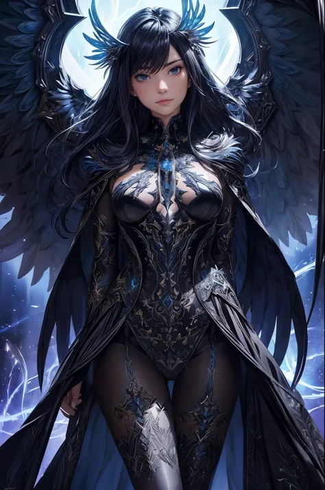 (((Phoenix angel created by God))), futuristic gothic style, extremely detailed face and body, anime-inspired, photorealistic, cinematic lighting, intricate floral patterns, ethereal wings, dramatic pose, moody color palette, volumetric light effects, hype...