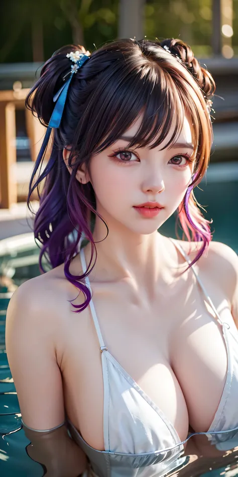 (8k, 4k, best quality, highres:1.2), (maasterpiece, realistic, photo realistic:1.37), 1girl, solo, beautiful face, eyelashes, nose, glossy lips, (detailed eyes, looking at viewer, fair skin, white skin:1.5), fine complexion, upper body,
large breasts, bust...