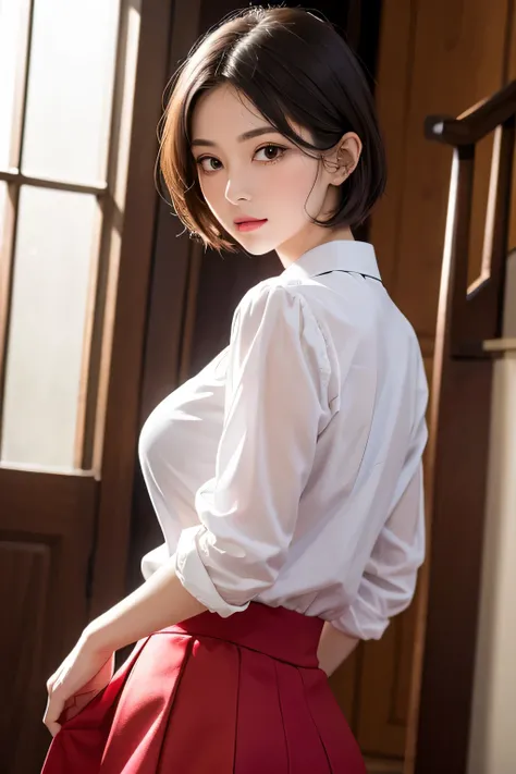 One Woman, alone, middle aged, Beautiful middle aged woman、I could see the whole body、 ((short hair)), ((Brown eyes, Beautiful eyelashes, Realistic eyes)), ((Detailed face, blush:1.2)), ((Smooth texture:0.75, Realistic texture:0.65, Realistic:1.1, Anime CG...