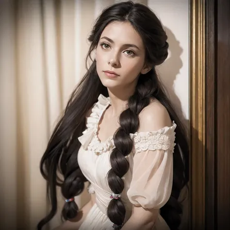 arafed photo of a woman with a braid in her hair, in her early 20s, maria fortuny, marianne collins, nadezhda tikhomirova, photo...