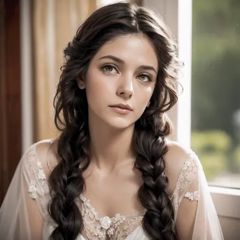 arafed photo of a woman with a braid in her hair, in her early 20s, maria fortuny, marianne collins, nadezhda tikhomirova, photo...