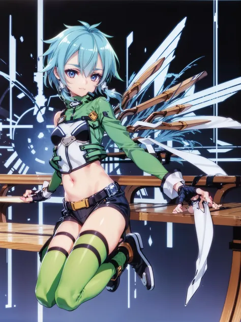 yuffiekisaragi, Yuffie Kisaragi,Haircuts, pixie cut,
壊す crop top, fingerless gloves, fishnet Thighhighs, fishnet, forehead protector, gloves, head band, belly button, short shorts, shorts, single sleeve, single thigh high, No sleeve, No sleeve turtleneck, ...