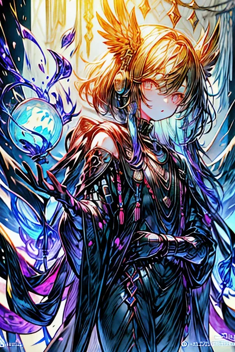 High resolution, masterpiece, Highest quality, One boy、Embarrassed、Purple Hair、Inner colorlight blue、Gradient color hairstyle, Diagonal bangs, Asymmetrical bangs, short hair、Asymmetrical Short、slacks、Wear warm clothes、Odd Eye、Attractive eyes、20-year-old、ad...